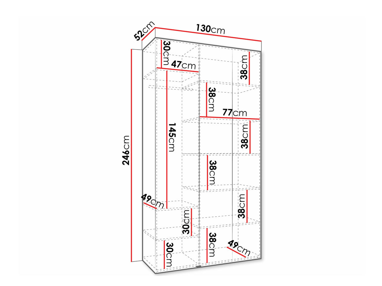 Gardróbszekrény Szafa COMO 3 120/130/140/150/160 (gł.40/50), Szín: Fehér, Fogantyú színe: Fekete, Szélesség: 130 cm, Mélység: 52 cm, Fiókok: Nem