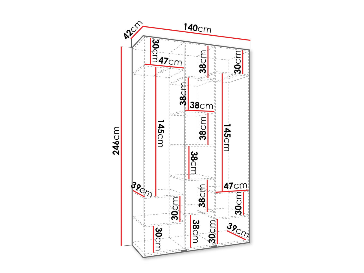 Gardróbszekrény Szafa COMO 3 120/130/140/150/160 (gł.40/50), Szín: Fehér, Fogantyú színe: Fekete, Szélesség: 140 cm, Mélység: 42 cm, Fiókok: Nem