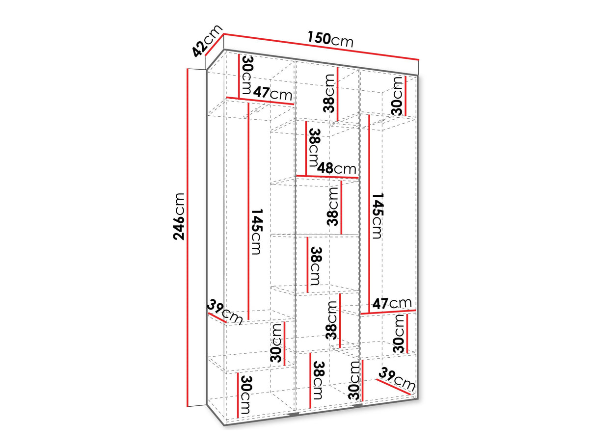 Gardróbszekrény Szafa COMO 3 120/130/140/150/160 (gł.40/50), Szín: Fehér, Fogantyú színe: Fekete, Szélesség: 150 cm, Mélység: 42 cm, Fiókok: Nem