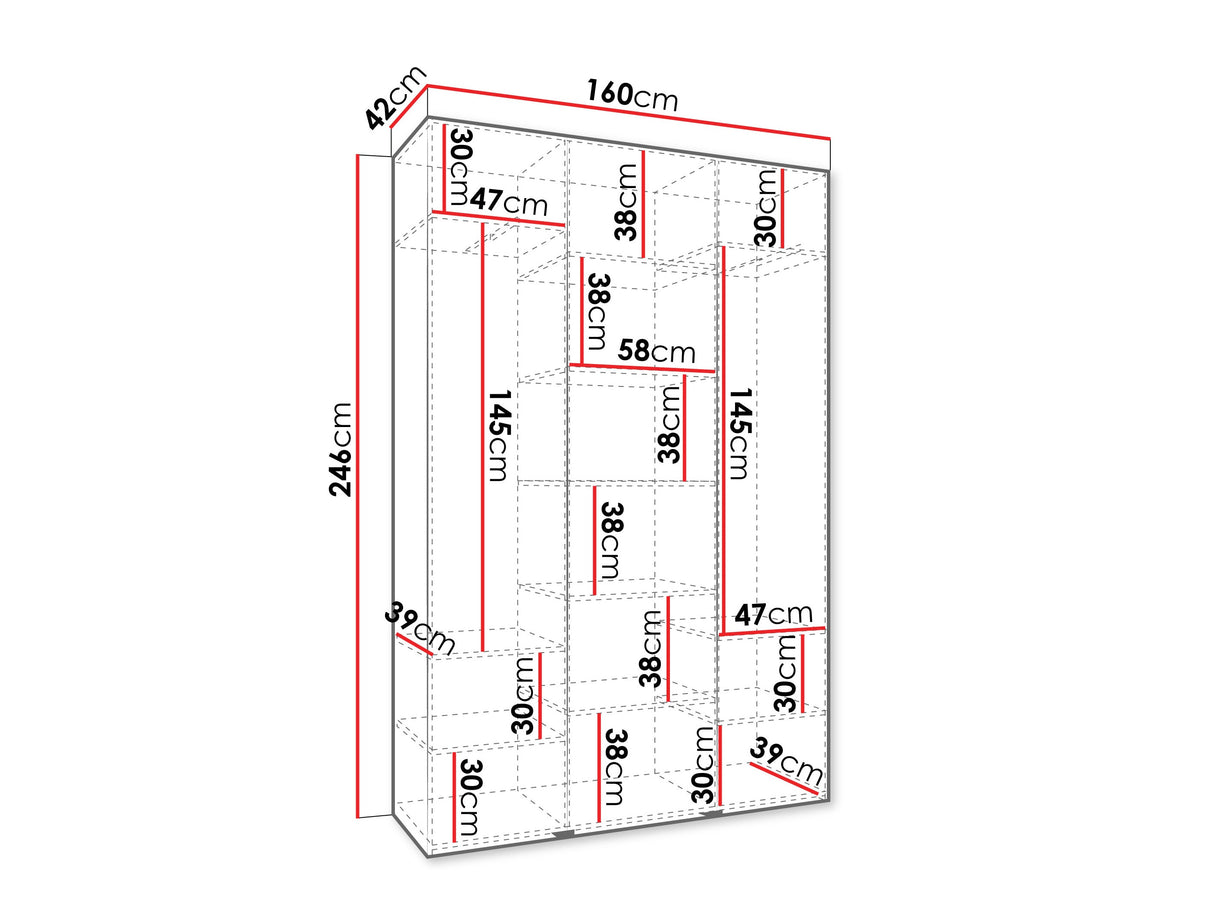 Gardróbszekrény Szafa COMO 3 120/130/140/150/160 (gł.40/50), Szín: Fehér, Fogantyú színe: Fekete, Szélesség: 160 cm, Mélység: 42 cm, Fiókok: Nem