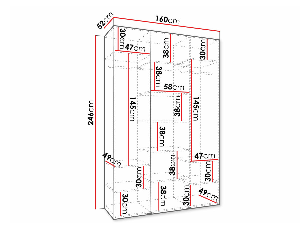 Gardróbszekrény Szafa COMO 3 120/130/140/150/160 (gł.40/50), Szín: Fehér, Fogantyú színe: Fekete, Szélesség: 160 cm, Mélység: 52 cm, Fiókok: Nem