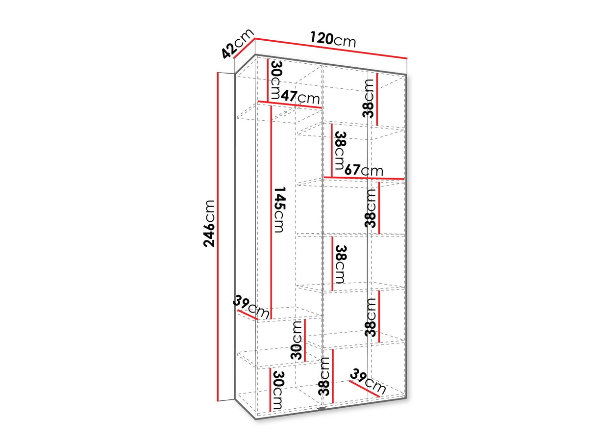 Gardróbszekrény Szafa COMO 3 120/130/140/150/160 (gł.40/50), Szín: Fehér, Fogantyú színe: Aranysárga, Szélesség: 120 cm, Mélység: 42 cm, Fiókok: Nem