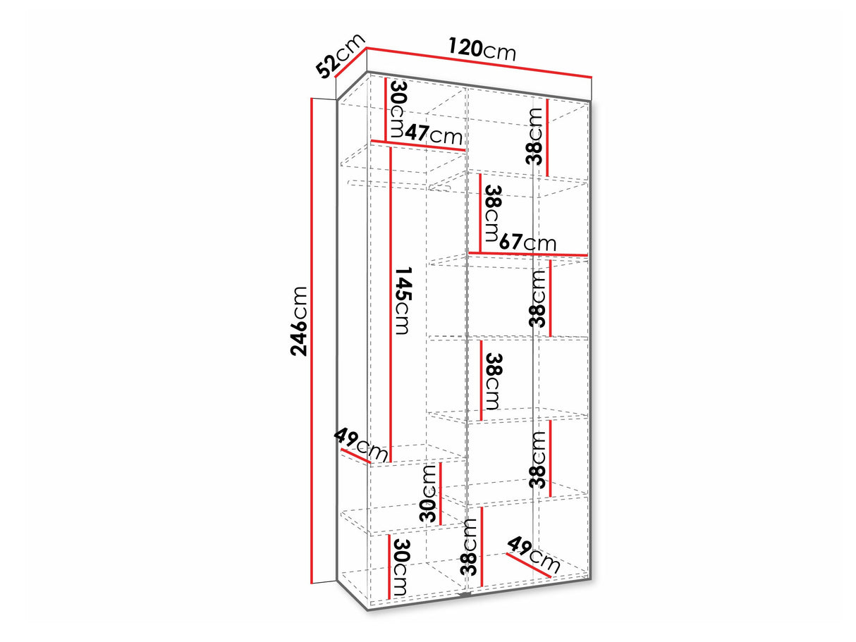 Gardróbszekrény Szafa COMO 3 120/130/140/150/160 (gł.40/50), Szín: Fehér, Fogantyú színe: Aranysárga, Szélesség: 120 cm, Mélység: 52 cm, Fiókok: Nem