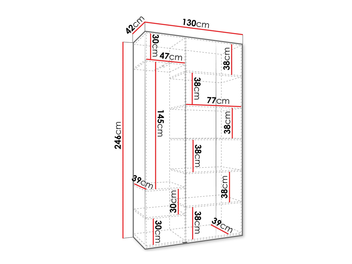 Gardróbszekrény Szafa COMO 3 120/130/140/150/160 (gł.40/50), Szín: Fehér, Fogantyú színe: Aranysárga, Szélesség: 130 cm, Mélység: 42 cm, Fiókok: Nem