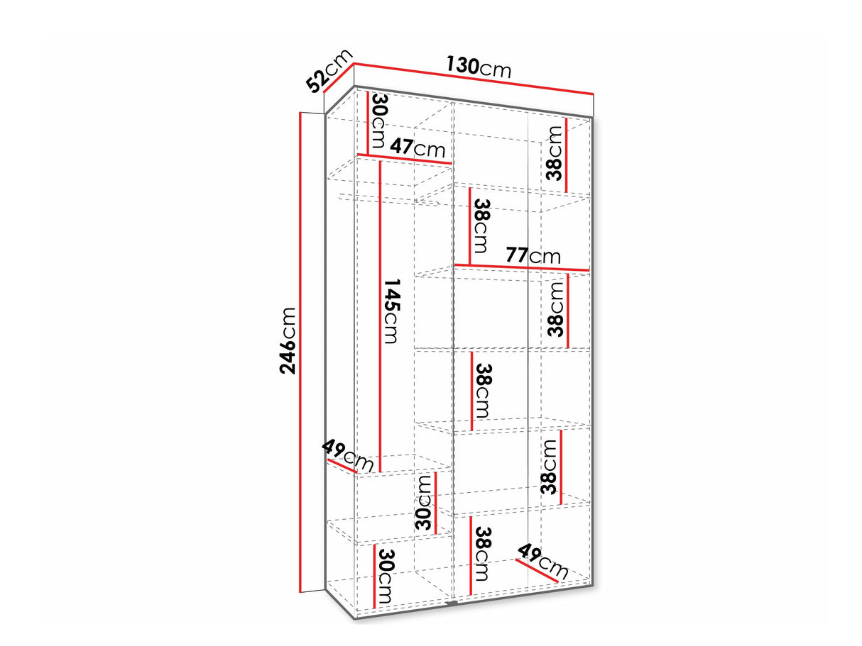 Gardróbszekrény Szafa COMO 3 120/130/140/150/160 (gł.40/50), Szín: Fehér, Fogantyú színe: Aranysárga, Szélesség: 130 cm, Mélység: 52 cm, Fiókok: Nem