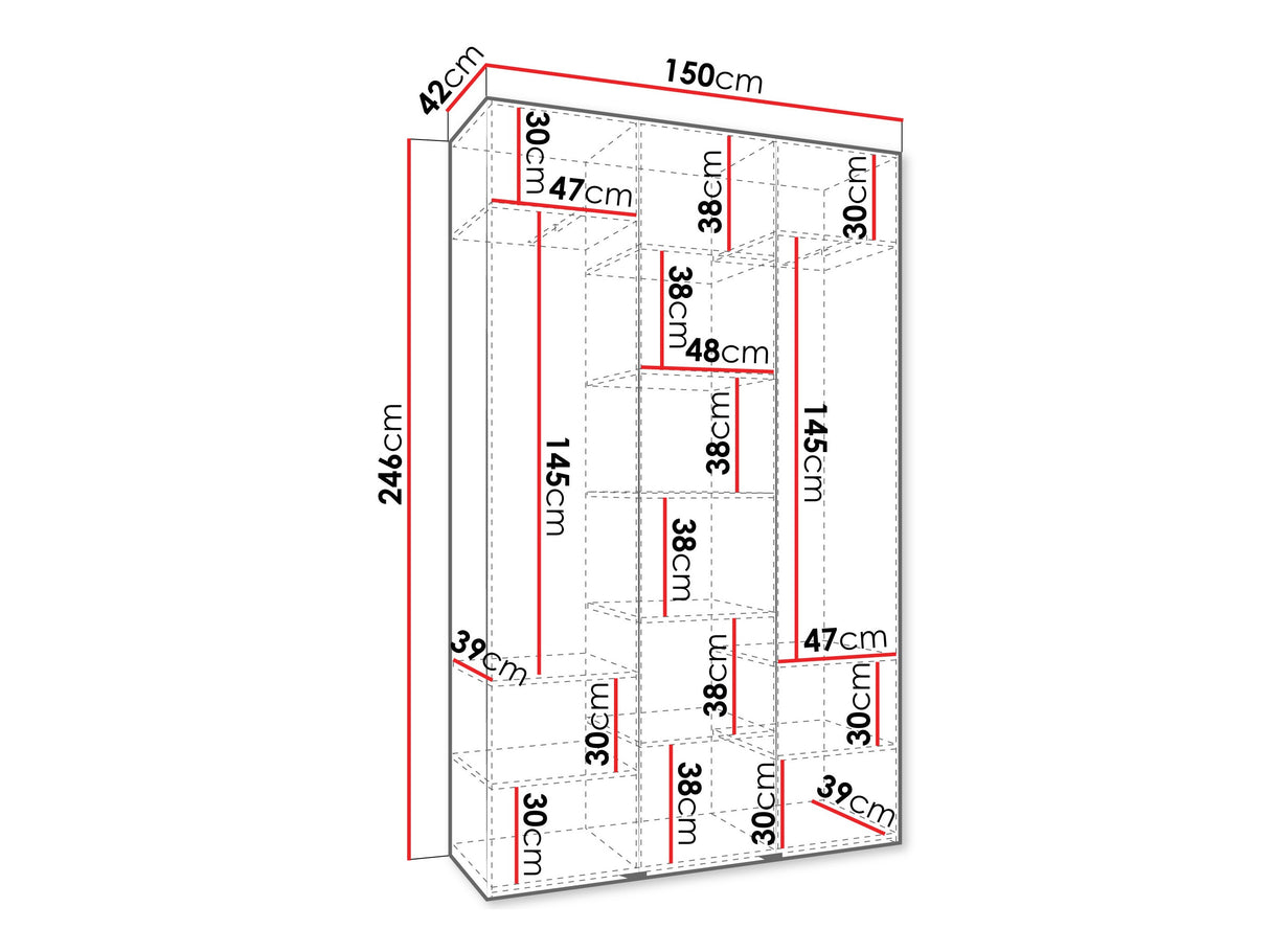 Gardróbszekrény Szafa COMO 3 120/130/140/150/160 (gł.40/50), Szín: Fehér, Fogantyú színe: Aranysárga, Szélesség: 150 cm, Mélység: 42 cm, Fiókok: Nem