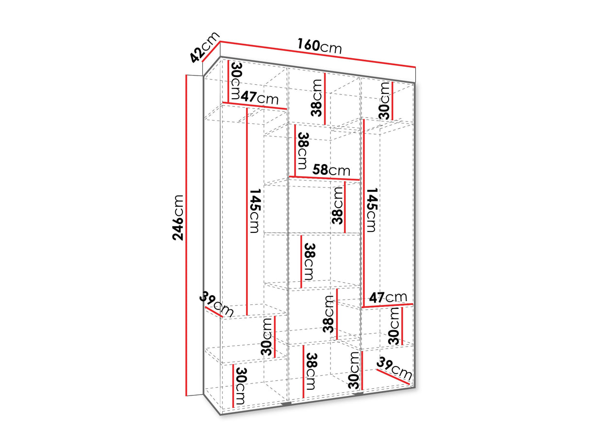 Gardróbszekrény Szafa COMO 3 120/130/140/150/160 (gł.40/50), Szín: Fehér, Fogantyú színe: Aranysárga, Szélesség: 160 cm, Mélység: 42 cm, Fiókok: Nem