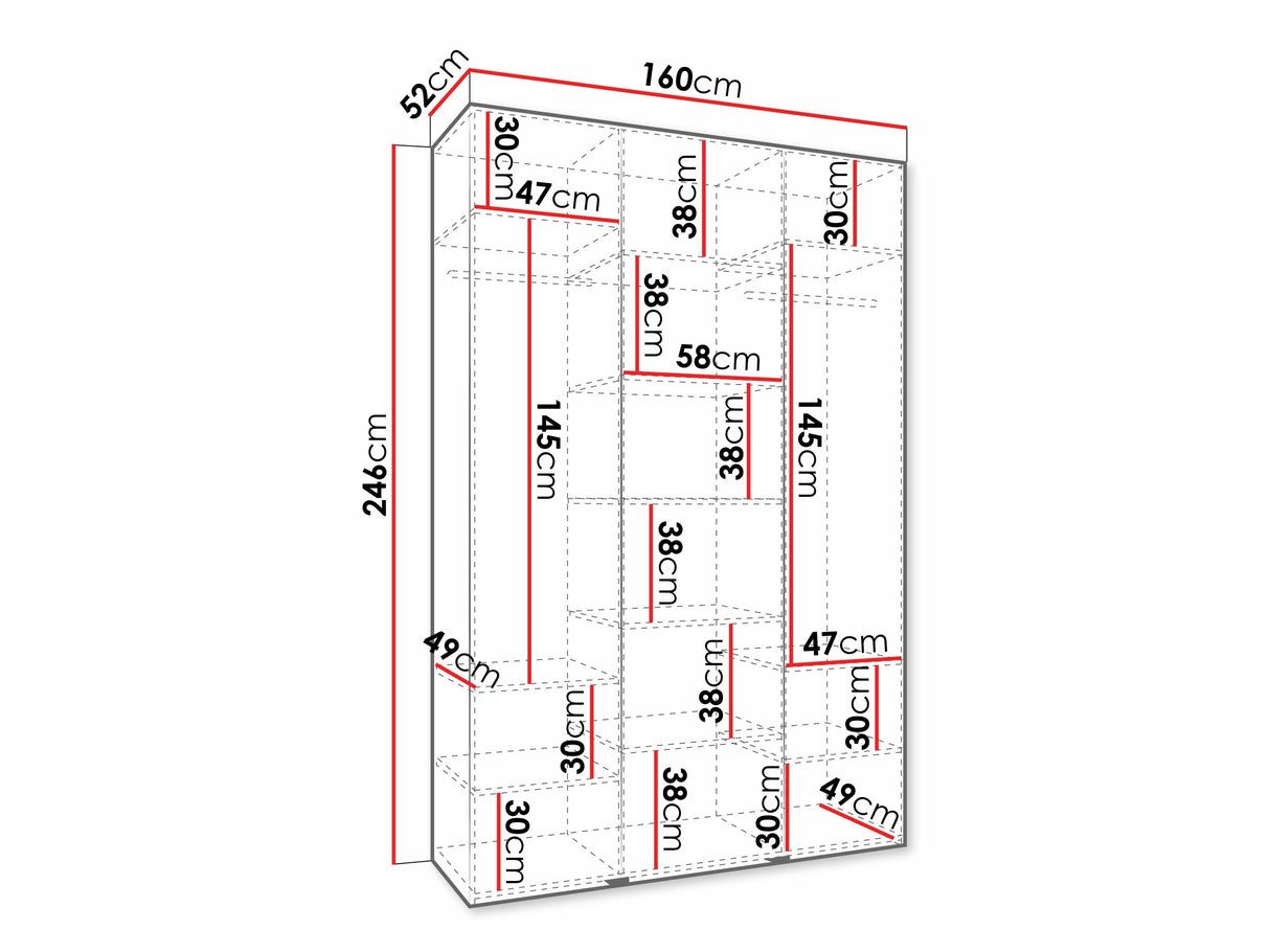 Gardróbszekrény Szafa COMO 3 120/130/140/150/160 (gł.40/50), Szín: Fehér, Fogantyú színe: Aranysárga, Szélesség: 160 cm, Mélység: 52 cm, Fiókok: Nem