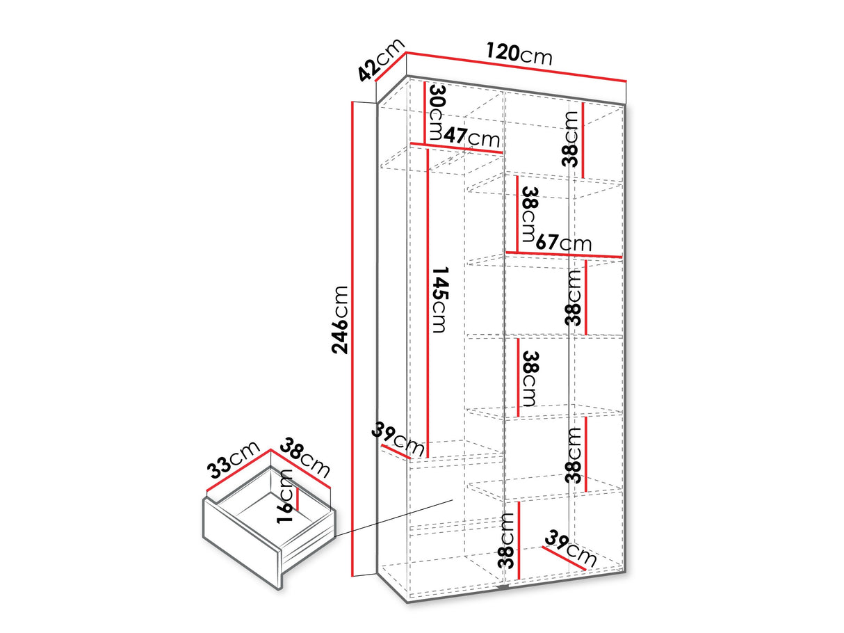 Gardróbszekrény Szafa COMO 3 120/130/140/150/160 (gł.40/50), Szín: Kasmír, Fogantyú színe: Fekete, Szélesség: 120 cm, Mélység: 42 cm, Fiókok: Igen
