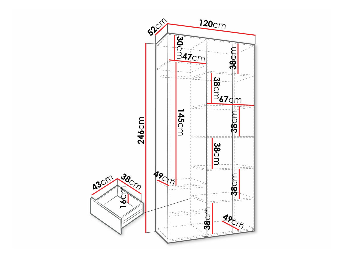 Gardróbszekrény Szafa COMO 3 120/130/140/150/160 (gł.40/50), Szín: Kasmír, Fogantyú színe: Fekete, Szélesség: 120 cm, Mélység: 52 cm, Fiókok: Igen