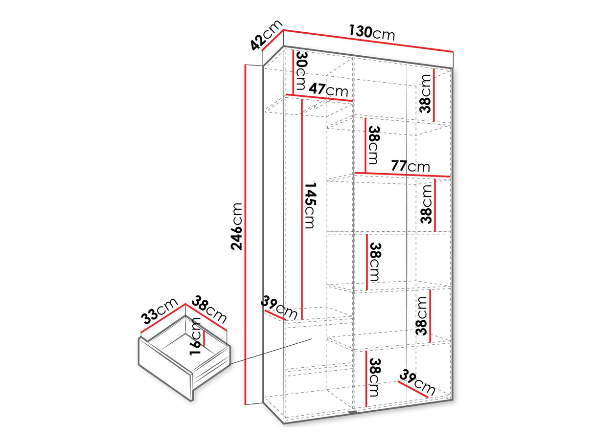 Gardróbszekrény Szafa COMO 3 120/130/140/150/160 (gł.40/50), Szín: Kasmír, Fogantyú színe: Fekete, Szélesség: 130 cm, Mélység: 42 cm, Fiókok: Igen