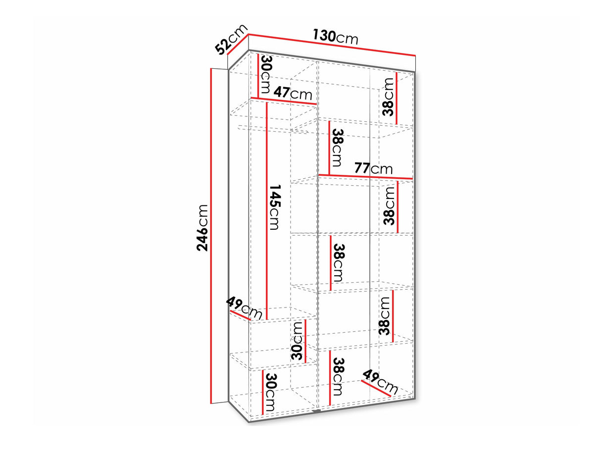 Gardróbszekrény Szafa COMO 3 120/130/140/150/160 (gł.40/50), Szín: Kasmír, Fogantyú színe: Fekete, Szélesség: 130 cm, Mélység: 52 cm, Fiókok: Nem