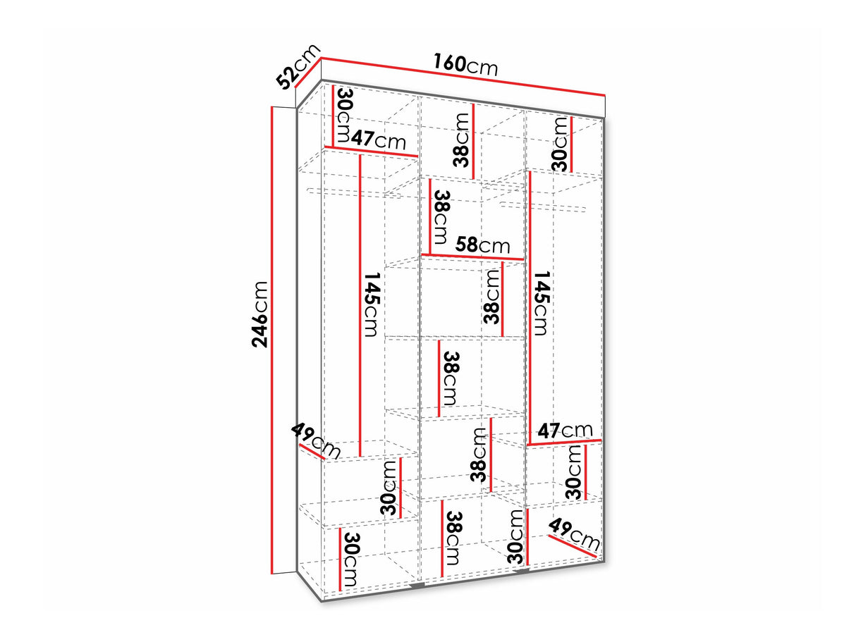 Gardróbszekrény Szafa COMO 3 120/130/140/150/160 (gł.40/50), Szín: Kasmír, Fogantyú színe: Fekete, Szélesség: 160 cm, Mélység: 52 cm, Fiókok: Nem