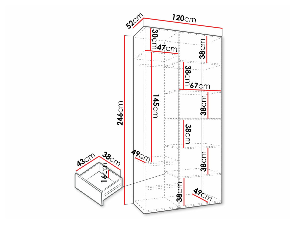 Gardróbszekrény Szafa COMO 3 120/130/140/150/160 (gł.40/50), Szín: Kasmír, Fogantyú színe: Aranysárga, Szélesség: 120 cm, Mélység: 52 cm, Fiókok: Igen