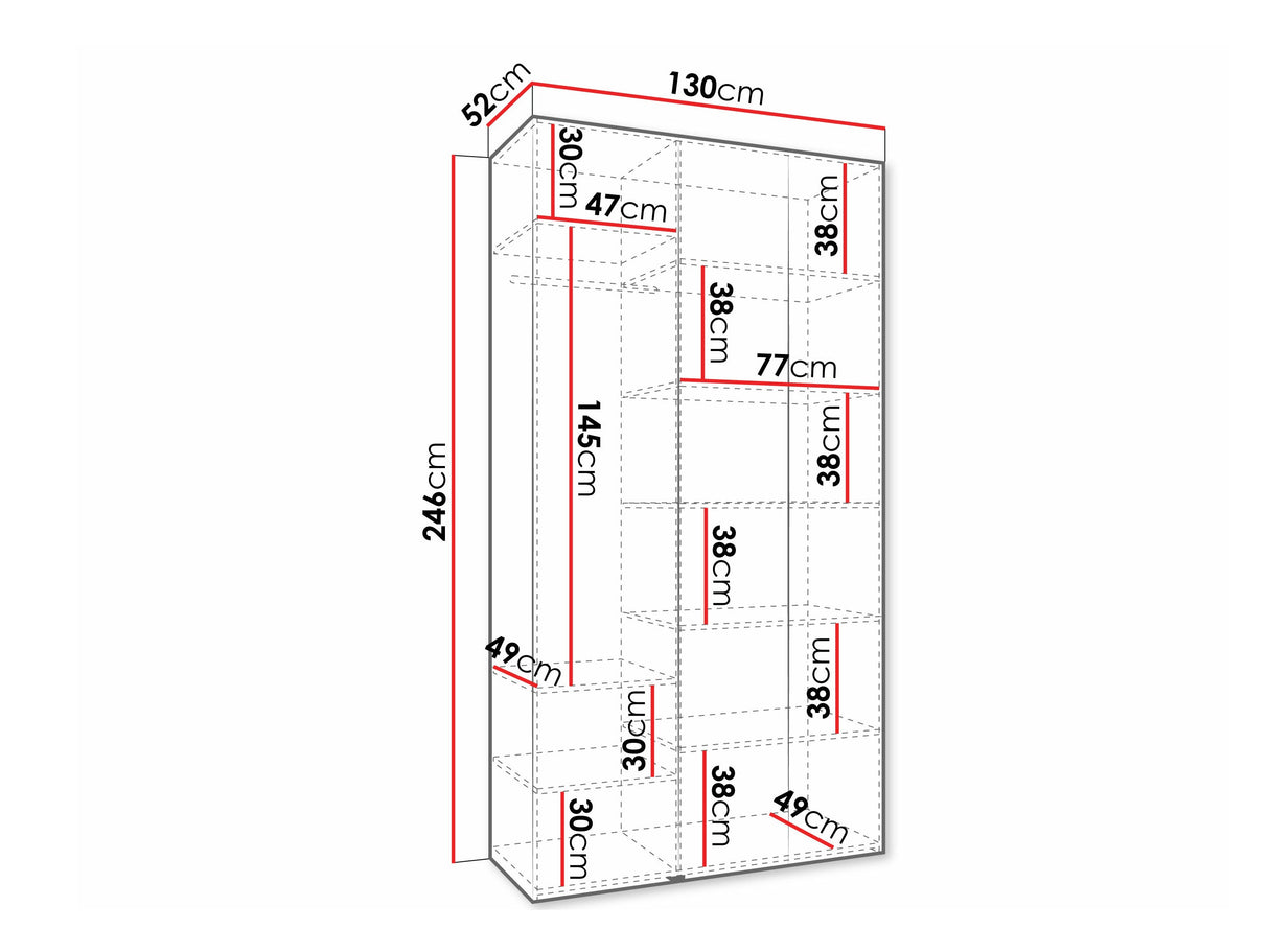 Gardróbszekrény Szafa COMO 3 120/130/140/150/160 (gł.40/50), Szín: Kasmír, Fogantyú színe: Aranysárga, Szélesség: 130 cm, Mélység: 52 cm, Fiókok: Nem
