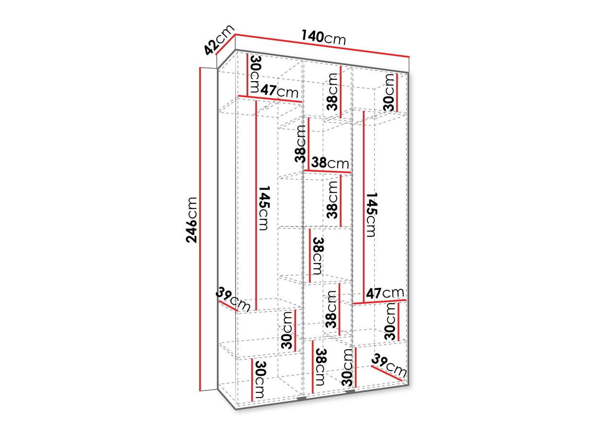 Gardróbszekrény Szafa COMO 3 120/130/140/150/160 (gł.40/50), Szín: Kasmír, Fogantyú színe: Aranysárga, Szélesség: 140 cm, Mélység: 42 cm, Fiókok: Nem