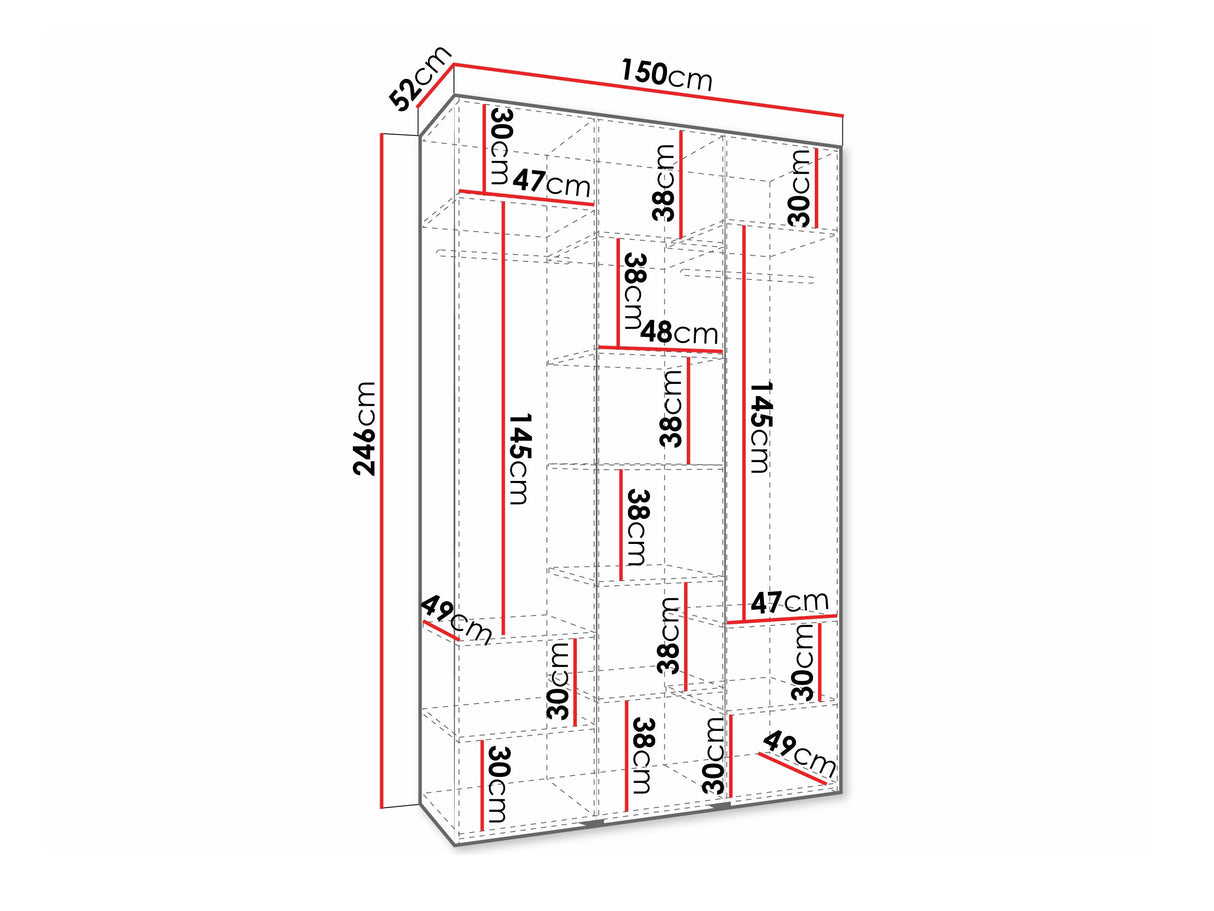 Gardróbszekrény Szafa COMO 3 120/130/140/150/160 (gł.40/50), Szín: Kasmír, Fogantyú színe: Aranysárga, Szélesség: 150 cm, Mélység: 52 cm, Fiókok: Nem