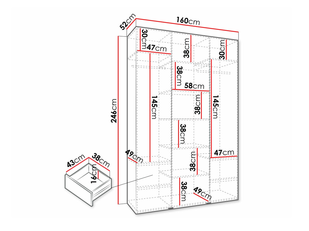 Gardróbszekrény Szafa COMO 3 120/130/140/150/160 (gł.40/50), Szín: Kasmír, Fogantyú színe: Aranysárga, Szélesség: 160 cm, Mélység: 52 cm, Fiókok: Igen