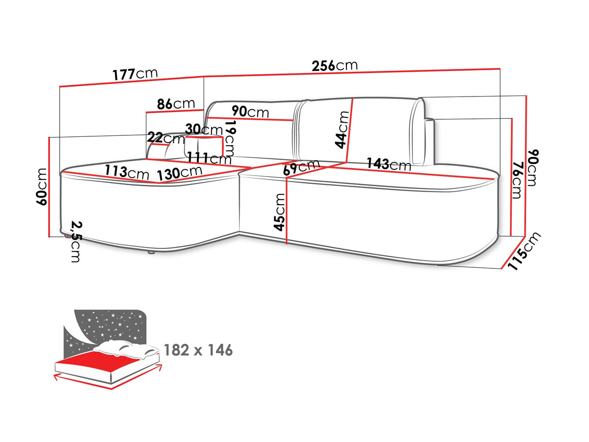 Sarokkanapé Narożnik KORO, Szín: Coral 65, Változatok: Balos