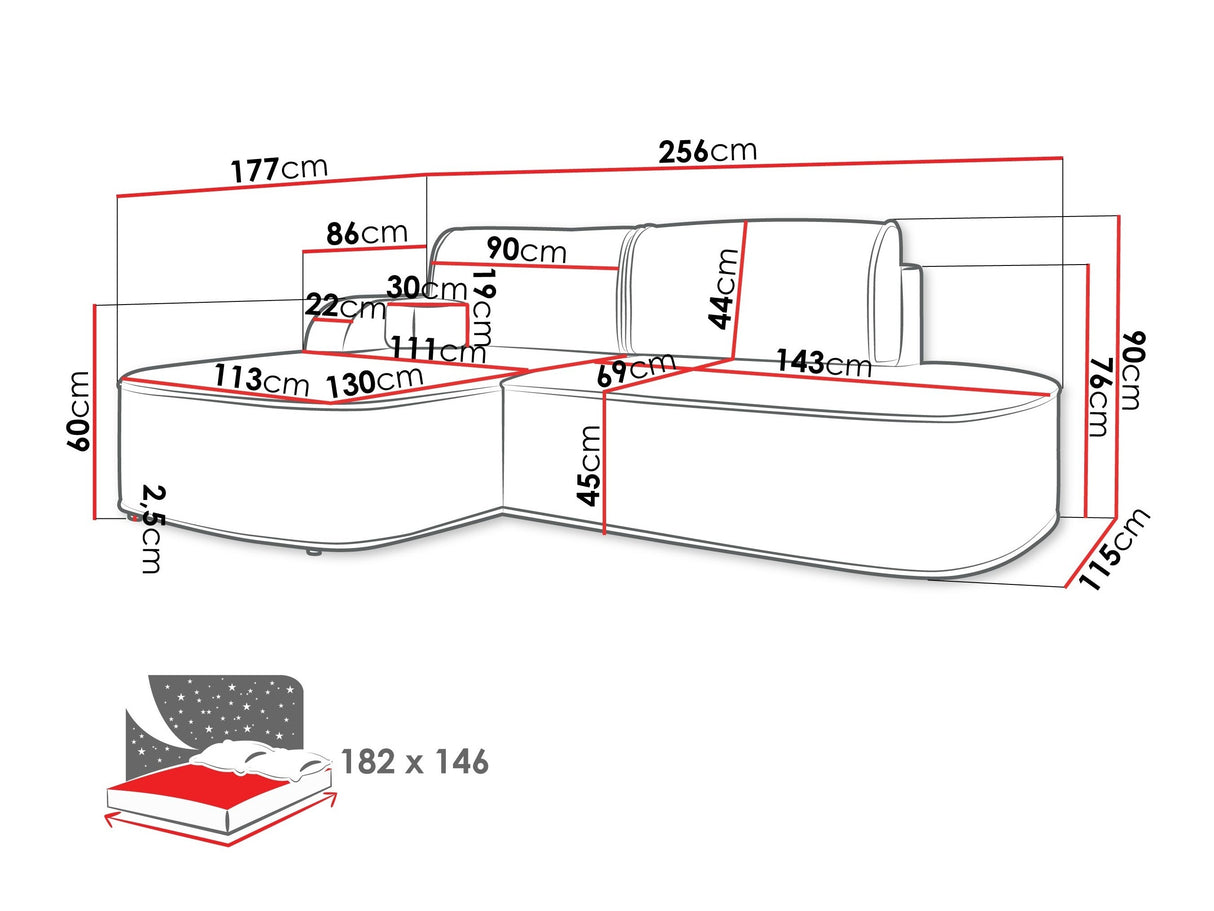 Sarokkanapé Narożnik KORO, Szín: Coral 45, Változatok: Jobbos