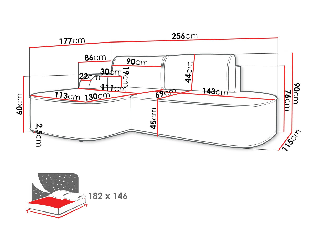 Sarokkanapé Narożnik KORO, Szín: Coral 50, Változatok: Balos