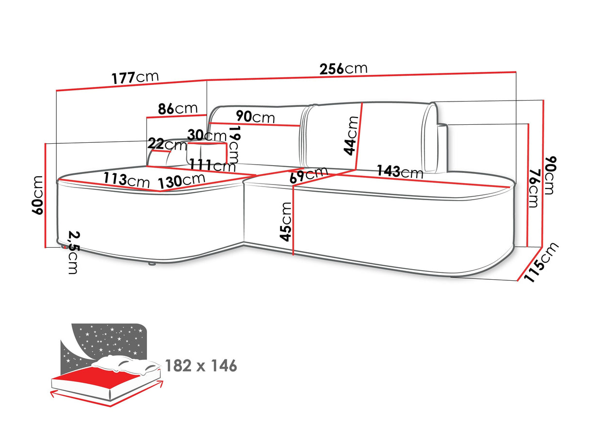 Sarokkanapé Narożnik KORO, Szín: Coral 50, Változatok: Jobbos