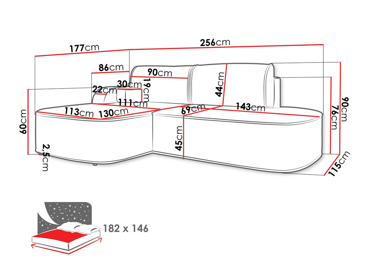 Sarokkanapé Narożnik KORO, Szín: Coral 75, Változatok: Jobbos