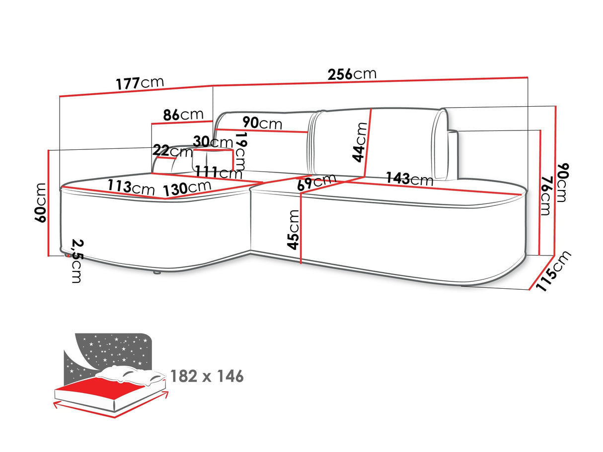 Sarokkanapé Narożnik KORO, Szín: Coral 80, Változatok: Balos