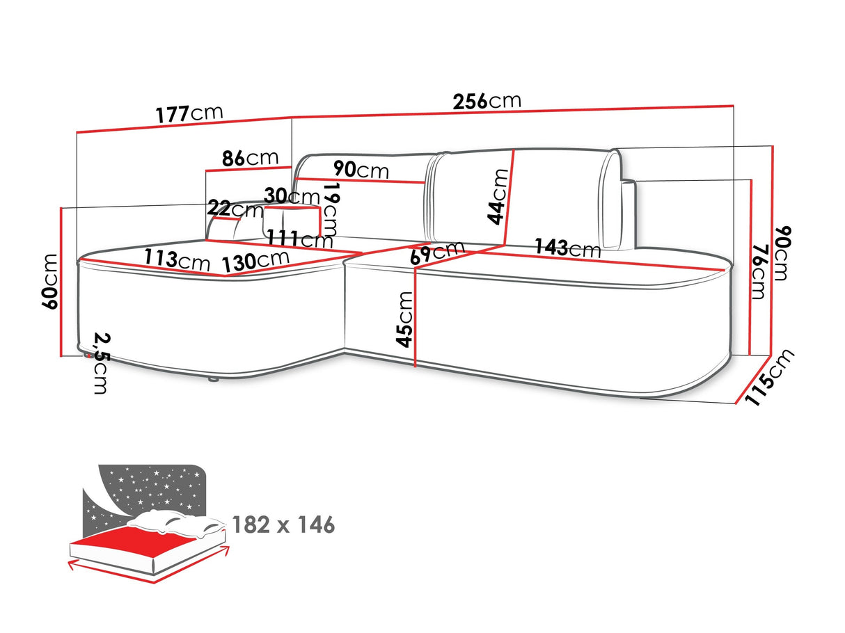 Sarokkanapé Narożnik KORO, Szín: Coral 80, Változatok: Jobbos