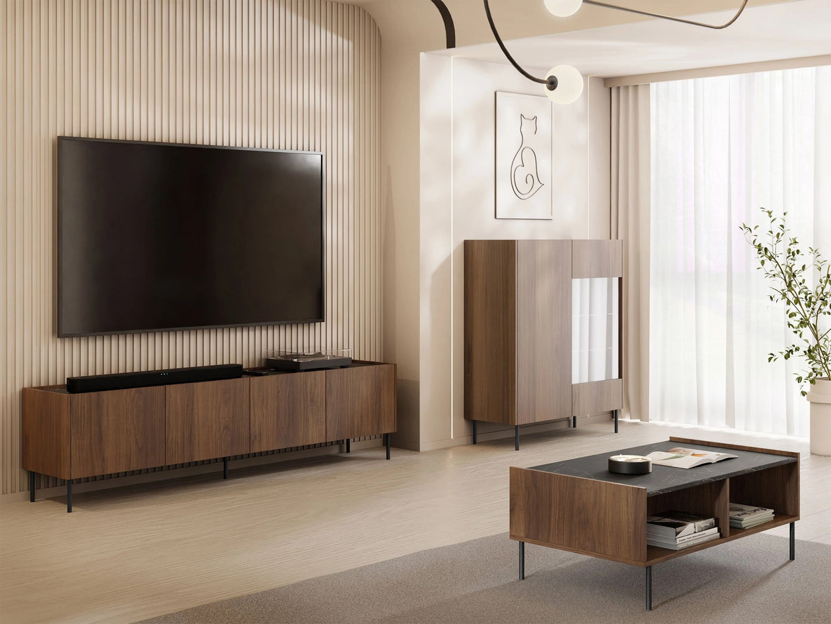 Szekrény Witryna TEWOS W97 Orzech Warmia/Marmur Czarny