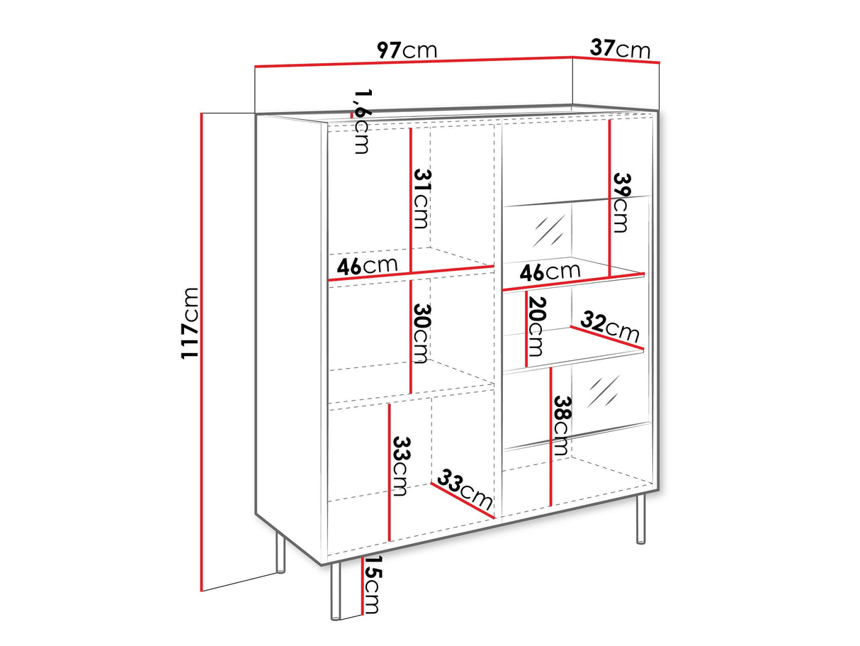 Szekrény Witryna TEWOS W97 Orzech Warmia/Marmur Czarny