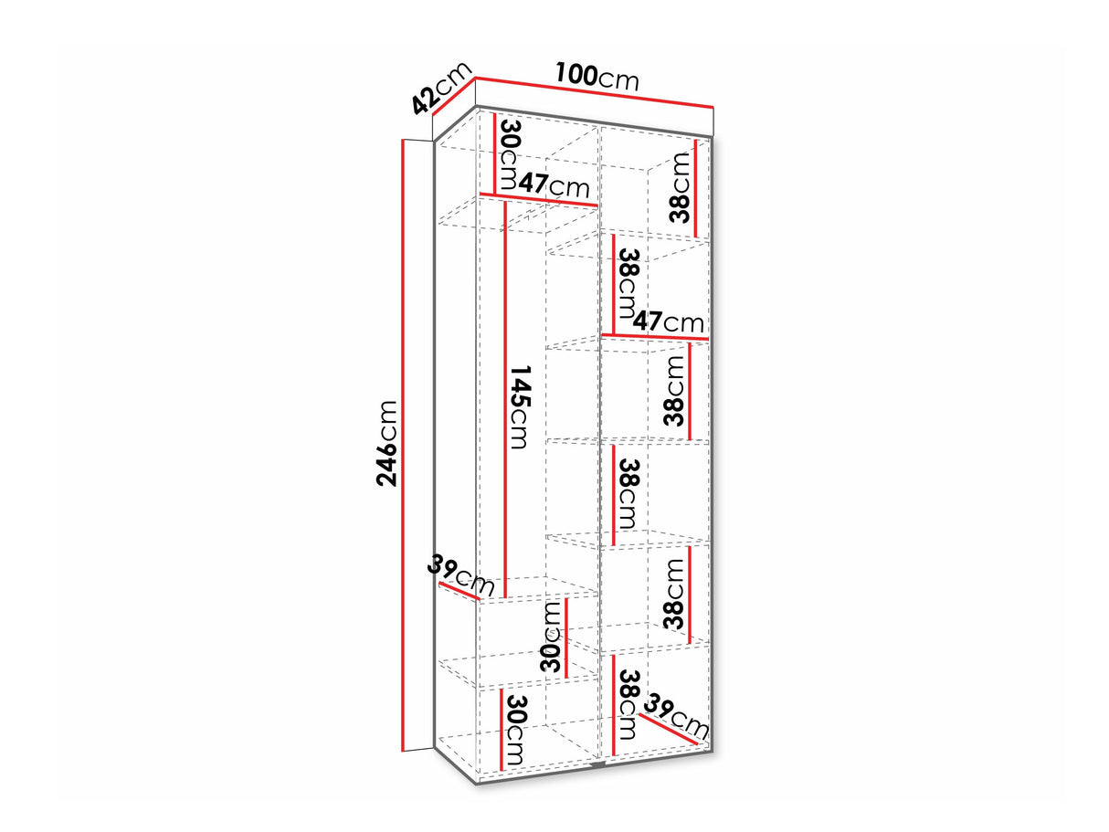Gardróbszekrény Szafa COMO 4 100/110 (gł.40/50), Szín: Fehér, Fogantyú színe: Fekete, Fiókok: Nem, Szélesség: 100 cm, Mélység: 42 cm