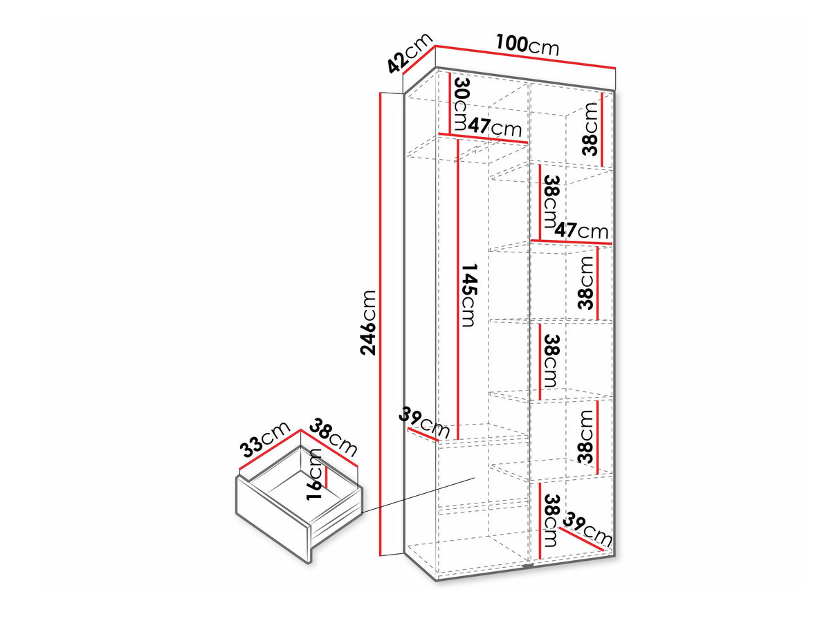 Gardróbszekrény Szafa COMO 4 100/110 (gł.40/50), Szín: Fehér, Fogantyú színe: Aranysárga, Fiókok: Igen, Szélesség: 100 cm, Mélység: 42 cm