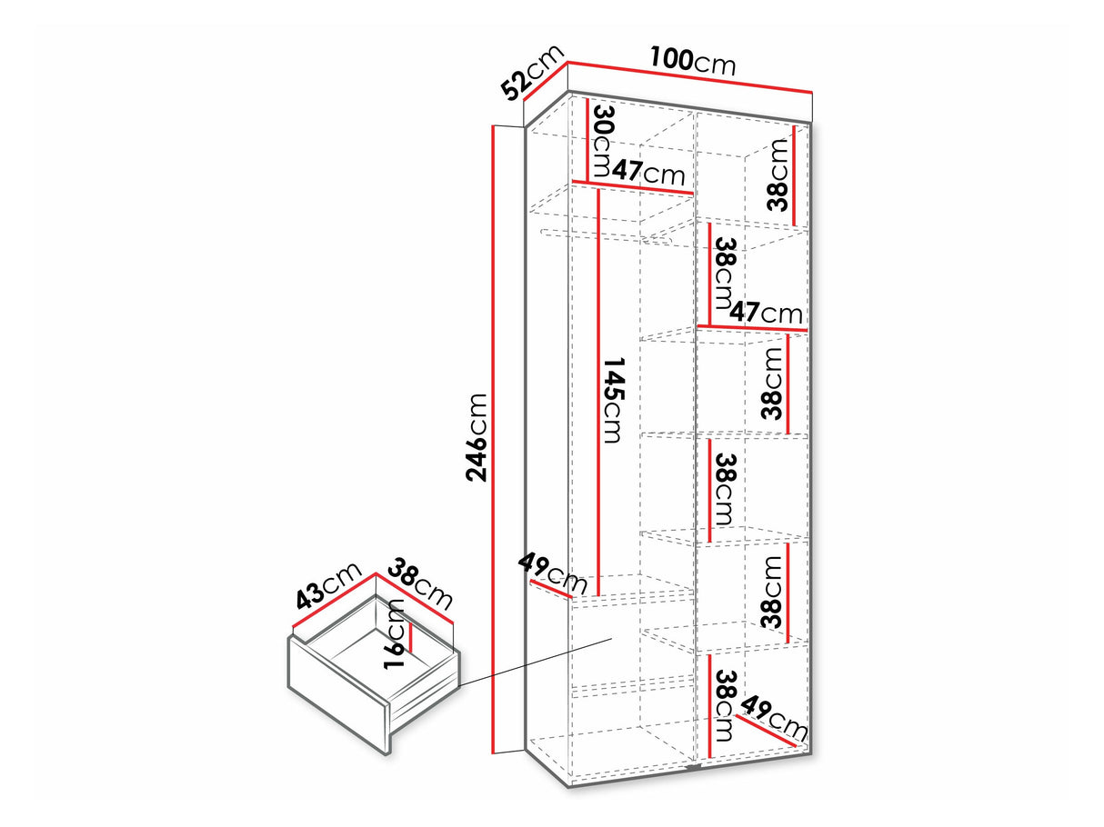 Gardróbszekrény Szafa COMO 4 100/110 (gł.40/50), Szín: Kasmír, Fogantyú színe: Fekete, Fiókok: Igen, Szélesség: 100 cm, Mélység: 52 cm
