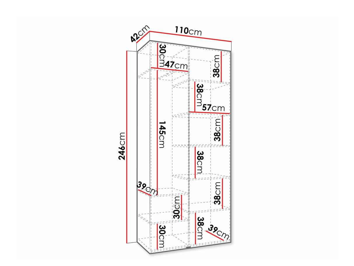 Gardróbszekrény Szafa COMO 4 100/110 (gł.40/50), Szín: Fehér, Fogantyú színe: Fekete, Fiókok: Nem, Szélesség: 110 cm, Mélység: 42 cm
