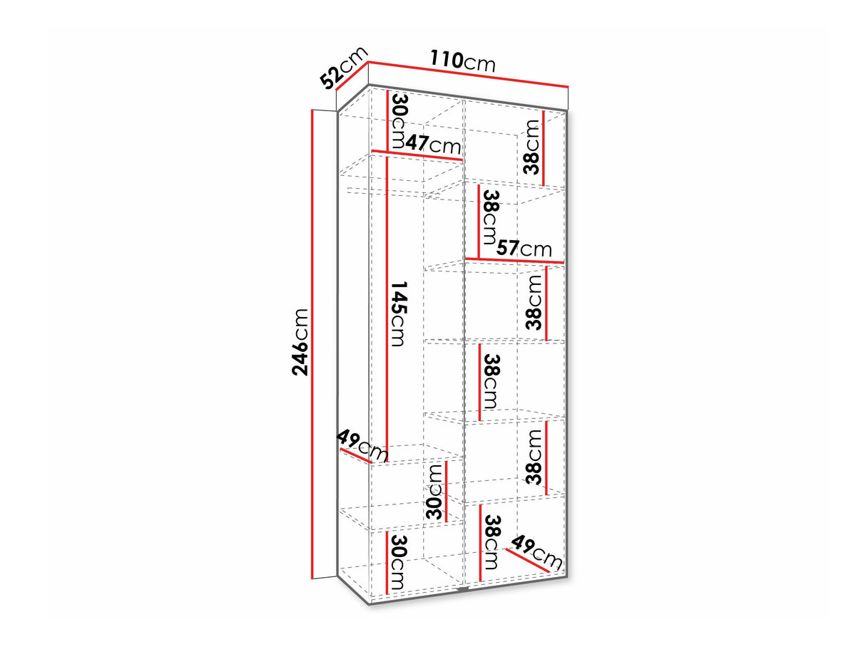 Gardróbszekrény Szafa COMO 4 100/110 (gł.40/50), Szín: Fehér, Fogantyú színe: Fekete, Fiókok: Nem, Szélesség: 110 cm, Mélység: 52 cm