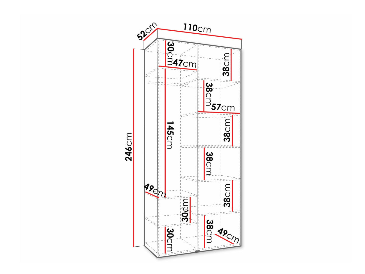Gardróbszekrény Szafa COMO 4 100/110 (gł.40/50), Szín: Fehér, Fogantyú színe: Aranysárga, Fiókok: Nem, Szélesség: 110 cm, Mélység: 52 cm