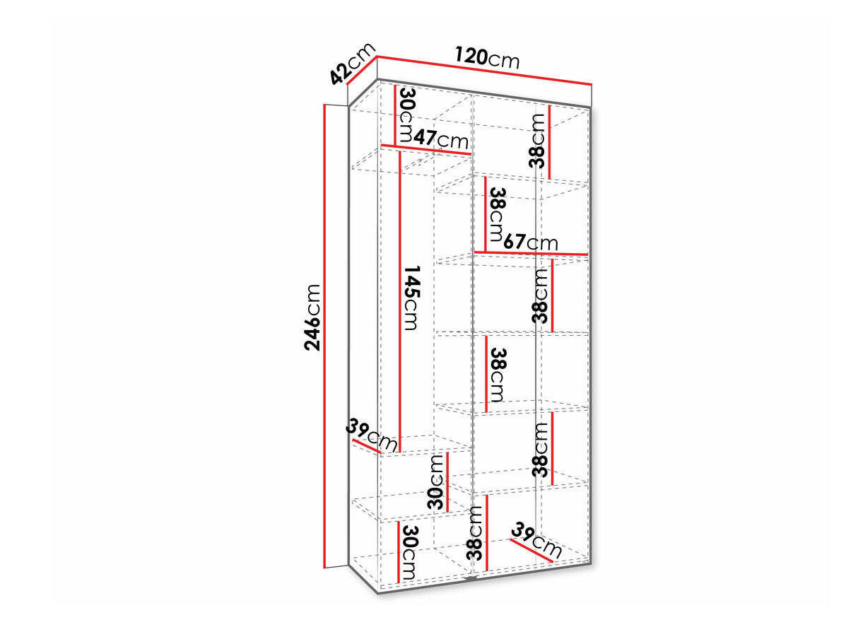 Gardróbszekrény Szafa COMO 4 120/130/140/150/160 (gł.40/50), Szín: Fehér, Fogantyú színe: Fekete, Fiókok: Nem, Szélesség: 120 cm, Mélység: 42 cm