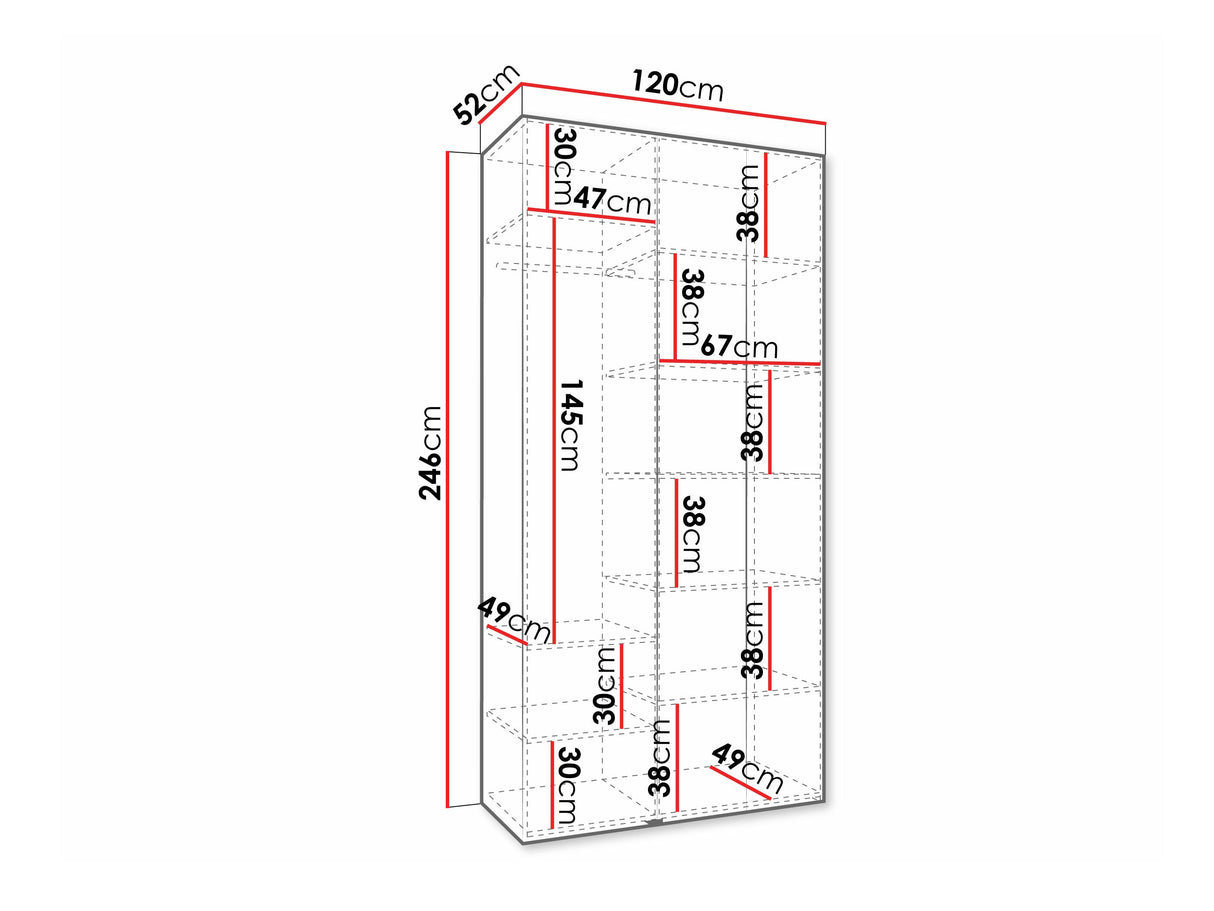 Gardróbszekrény Szafa COMO 4 120/130/140/150/160 (gł.40/50), Szín: Fehér, Fogantyú színe: Fekete, Fiókok: Nem, Szélesség: 120 cm, Mélység: 52 cm