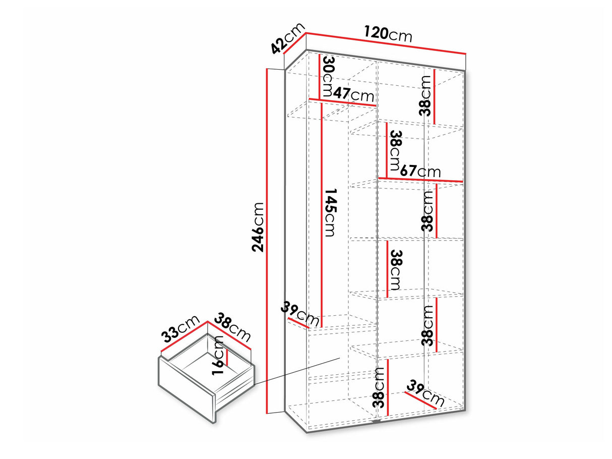 Gardróbszekrény Szafa COMO 4 120/130/140/150/160 (gł.40/50), Szín: Fehér, Fogantyú színe: Fekete, Fiókok: Igen, Szélesség: 120 cm, Mélység: 42 cm
