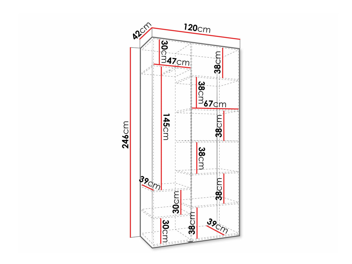 Gardróbszekrény Szafa COMO 4 120/130/140/150/160 (gł.40/50), Szín: Fehér, Fogantyú színe: Aranysárga, Fiókok: Nem, Szélesség: 120 cm, Mélység: 42 cm