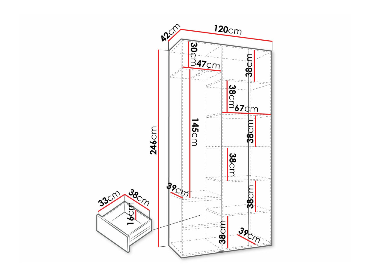 Gardróbszekrény Szafa COMO 4 120/130/140/150/160 (gł.40/50), Szín: Kasmír, Fogantyú színe: Aranysárga, Fiókok: Igen, Szélesség: 120 cm, Mélység: 42 cm