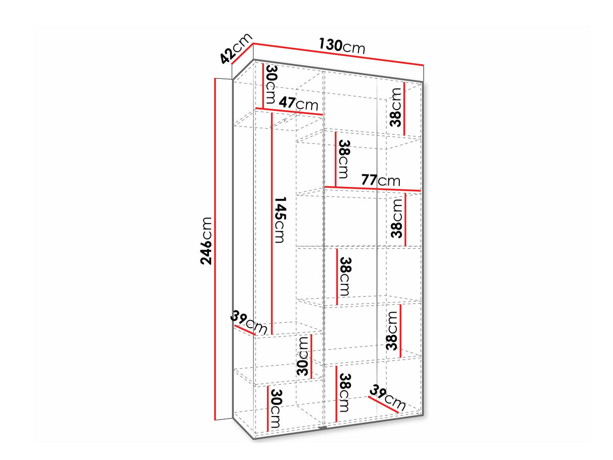 Gardróbszekrény Szafa COMO 4 120/130/140/150/160 (gł.40/50), Szín: Fehér, Fogantyú színe: Aranysárga, Fiókok: Nem, Szélesség: 130 cm, Mélység: 42 cm