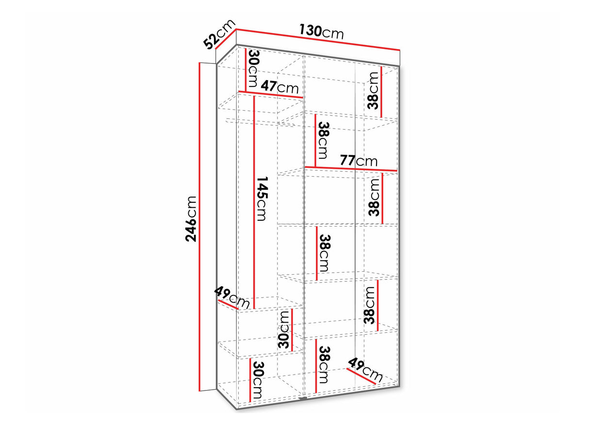 Gardróbszekrény Szafa COMO 4 120/130/140/150/160 (gł.40/50), Szín: Kasmír, Fogantyú színe: Aranysárga, Fiókok: Nem, Szélesség: 130 cm, Mélység: 52 cm