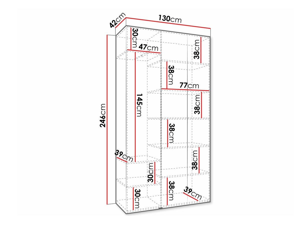 Gardróbszekrény Szafa COMO 4 120/130/140/150/160 (gł.40/50), Szín: Fehér, Fogantyú színe: Fekete, Fiókok: Nem, Szélesség: 130 cm, Mélység: 42 cm