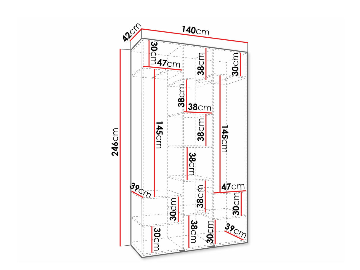 Gardróbszekrény Szafa COMO 4 120/130/140/150/160 (gł.40/50), Szín: Fehér, Fogantyú színe: Fekete, Fiókok: Nem, Szélesség: 140 cm, Mélység: 42 cm