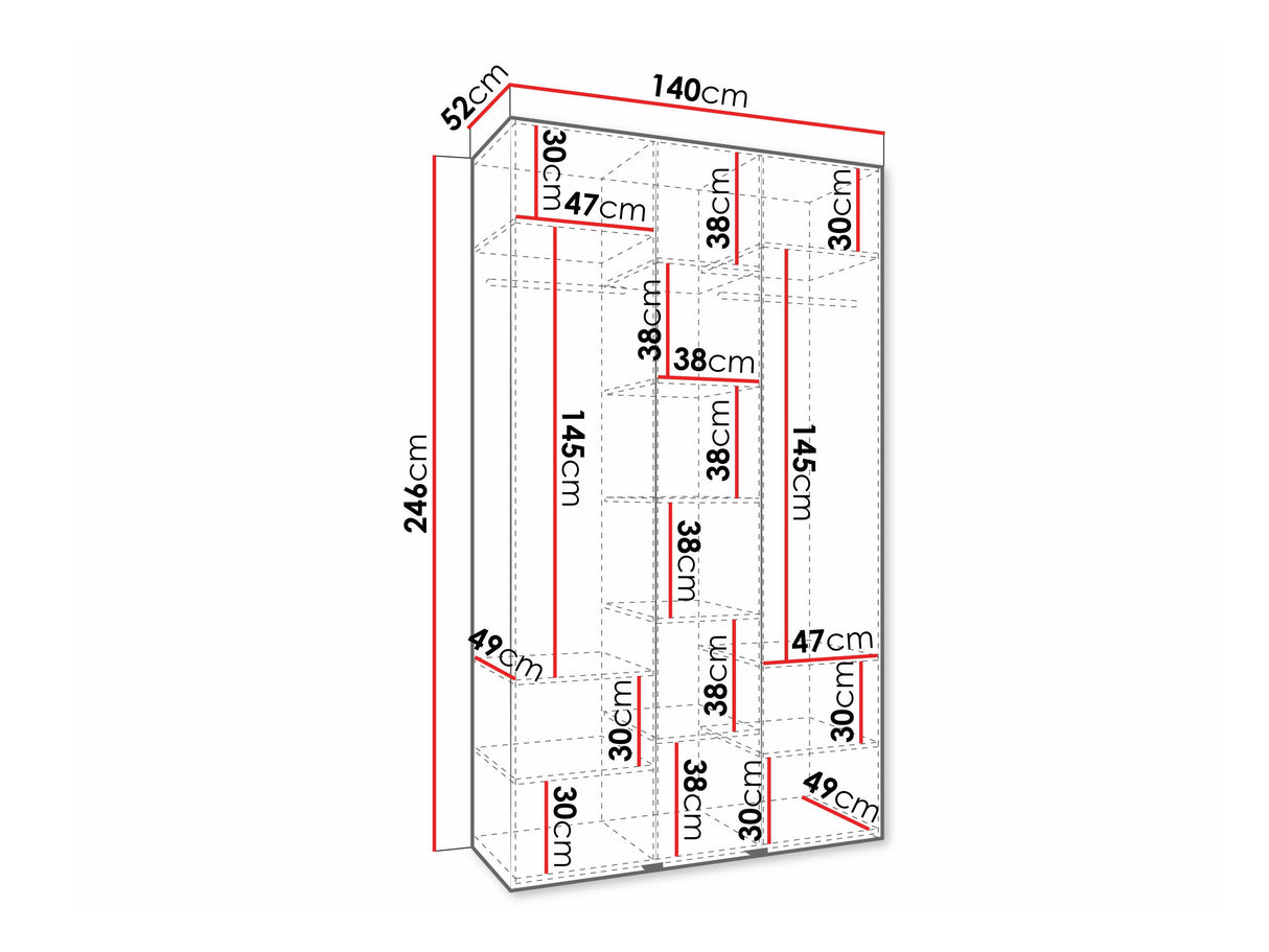 Gardróbszekrény Szafa COMO 4 120/130/140/150/160 (gł.40/50), Szín: Fehér, Fogantyú színe: Fekete, Fiókok: Nem, Szélesség: 140 cm, Mélység: 52 cm