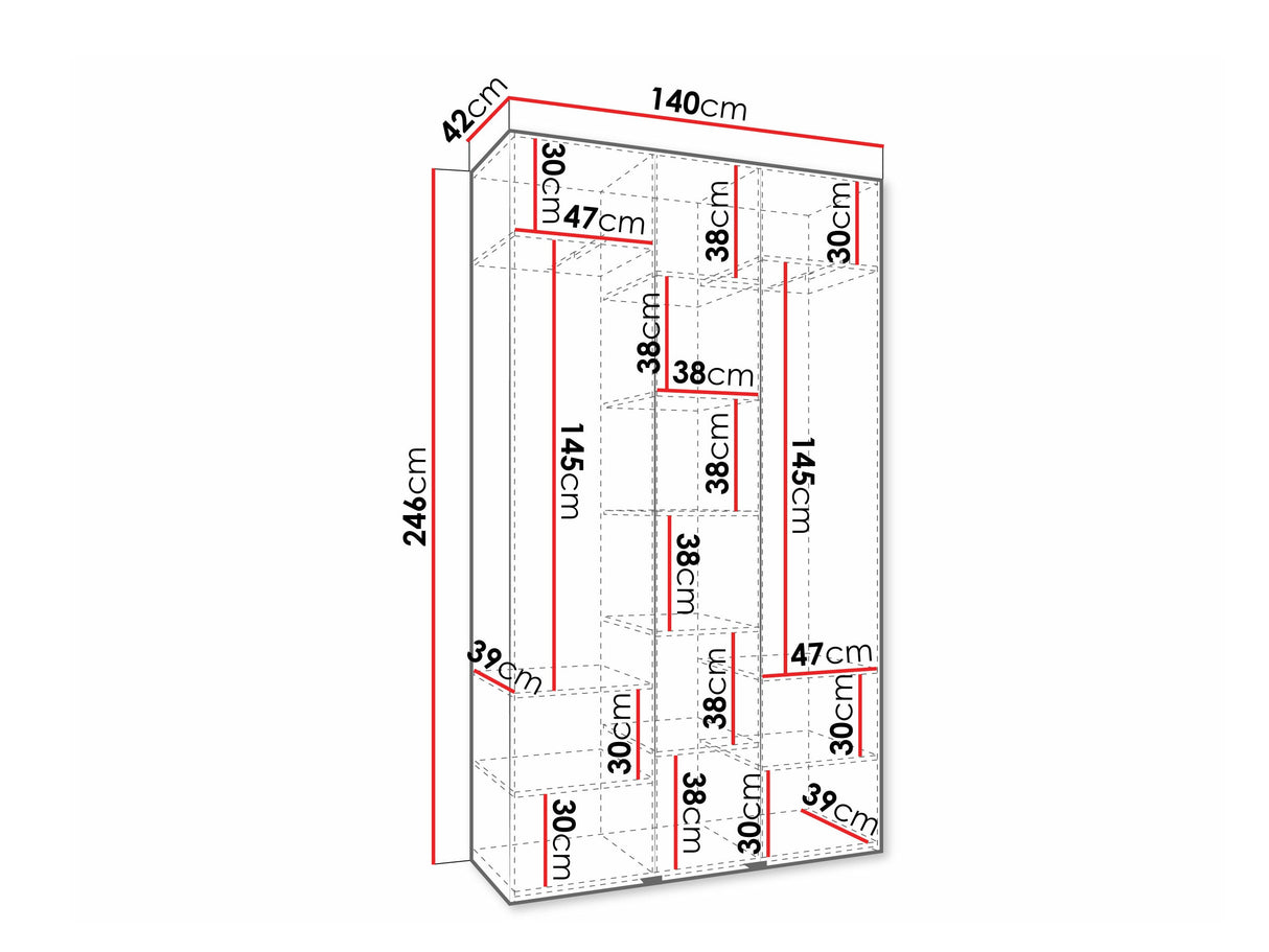 Gardróbszekrény Szafa COMO 4 120/130/140/150/160 (gł.40/50), Szín: Fehér, Fogantyú színe: Aranysárga, Fiókok: Nem, Szélesség: 140 cm, Mélység: 42 cm