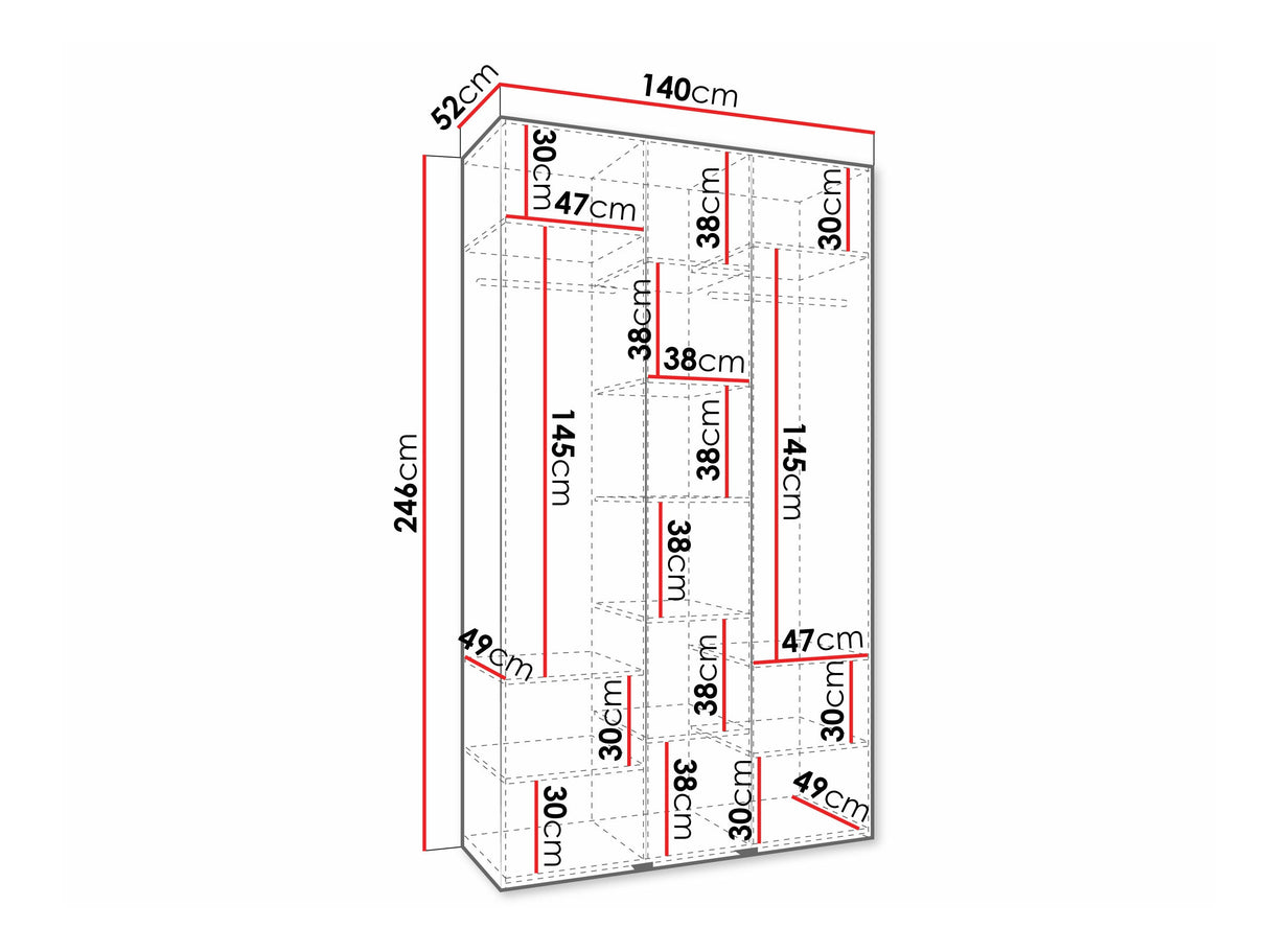 Gardróbszekrény Szafa COMO 4 120/130/140/150/160 (gł.40/50), Szín: Fehér, Fogantyú színe: Aranysárga, Fiókok: Nem, Szélesség: 140 cm, Mélység: 52 cm