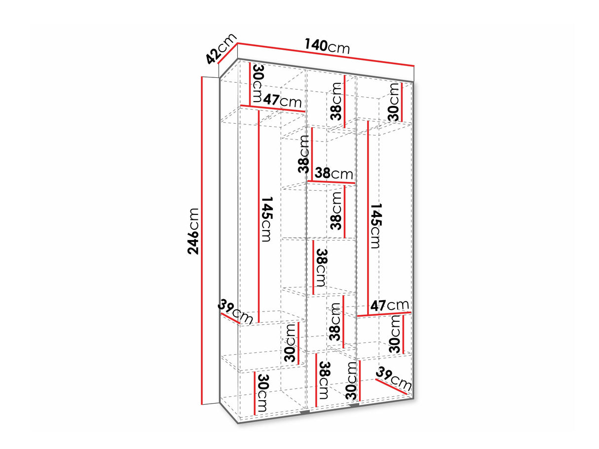 Gardróbszekrény Szafa COMO 4 120/130/140/150/160 (gł.40/50), Szín: Kasmír, Fogantyú színe: Fekete, Fiókok: Nem, Szélesség: 140 cm, Mélység: 42 cm